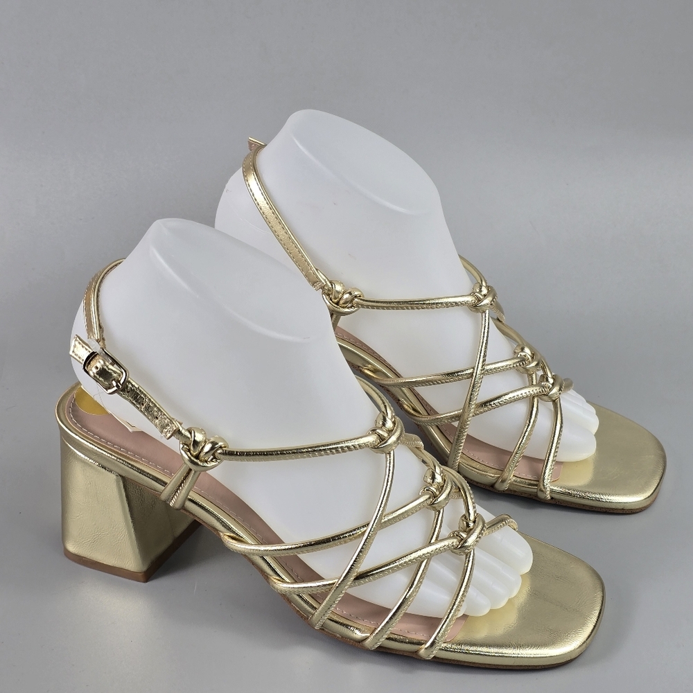 BCBG Gold Sandals with Block Heel and Cage Design Size 8M